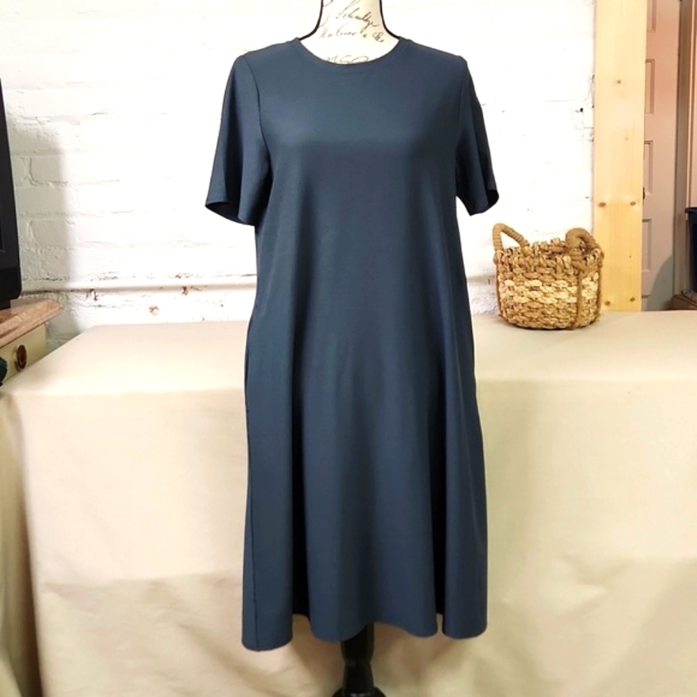 Eileen Fisher Green/Grey A Line Dress Size Medium Comfort